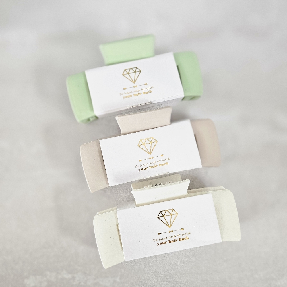 🆑️3/$15 Large Hair Clips 3 PK Bundle Light Green Beige Ivory Pastel Color